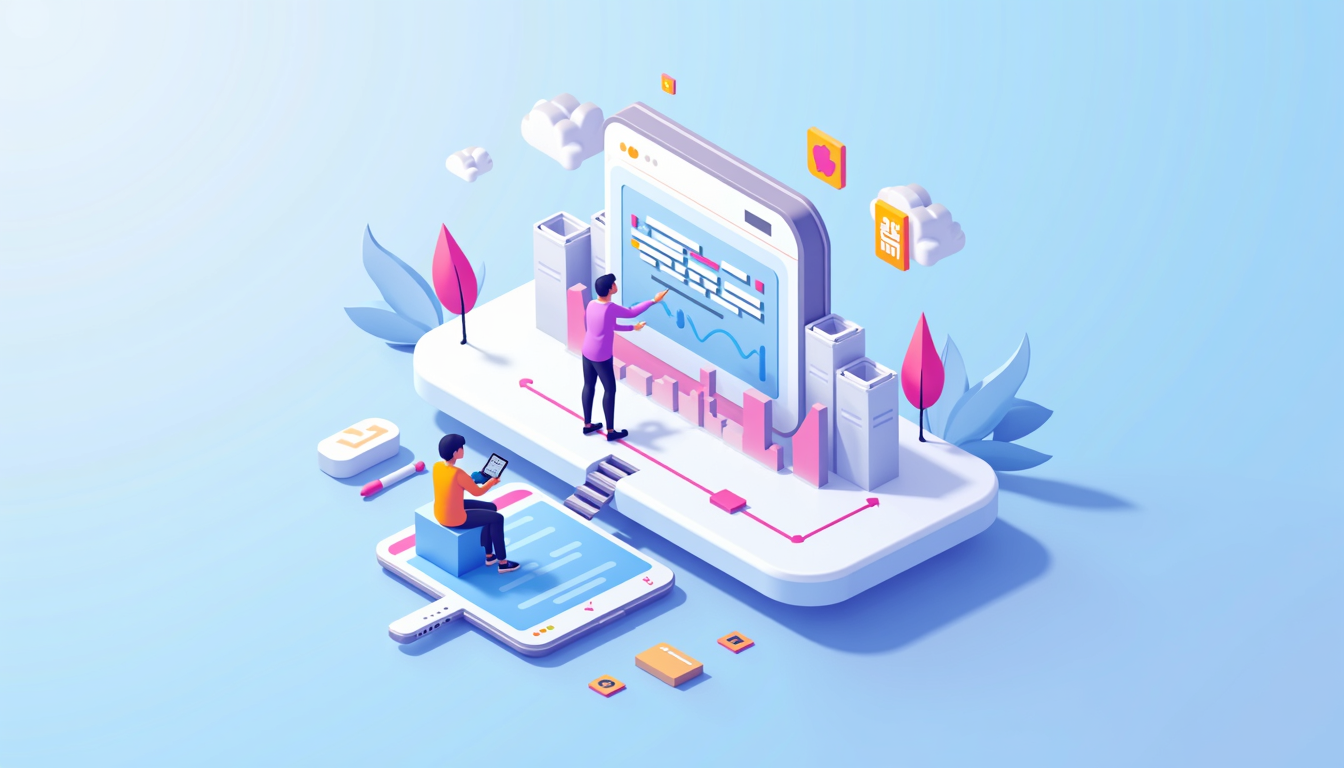 Ilustrație digitală reprezentând procesul de creare site online în 2026, cu elemente de cod, design și strategii digitale.