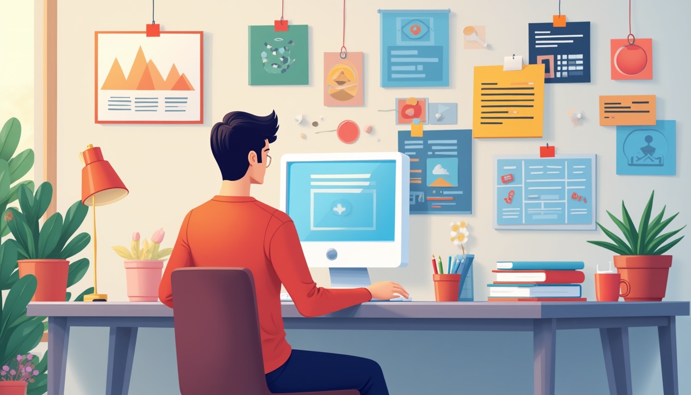 Un grafic stilizat al etapelor de creare a unui site web, ilustrând succesul digital.